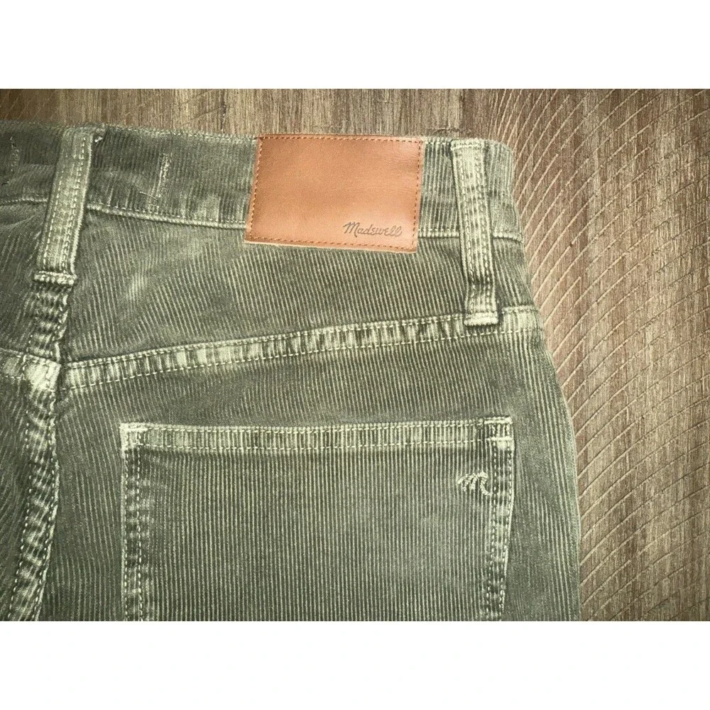 Madewell Cali Demi-Boot Button Fly Raw Hem Capers Green Corduroy Pants Size 24